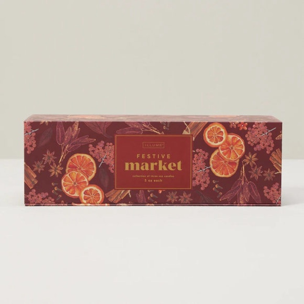 ILLUME FESTIVE MARKET CANDLE GIFT SET SET OF 3